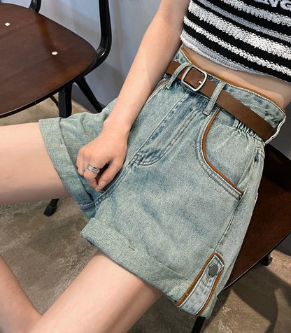Wide Baggy Women's Denim Shorts Loose With Waist Pocket Female Short Jeans Pants Casual Harajuku Fashion Korean Style Kpop Hot