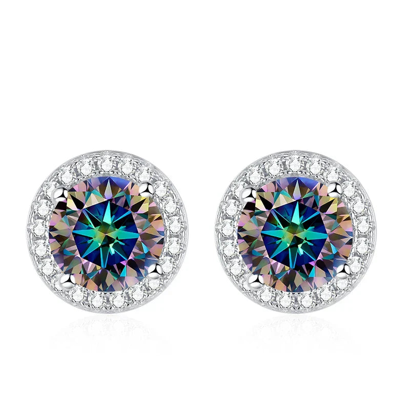 Moissanite Stud Earrings for Women 925 Sterling Silver Green Blue Pink Red Black Blue Sparkling Moissanite Studs Earring