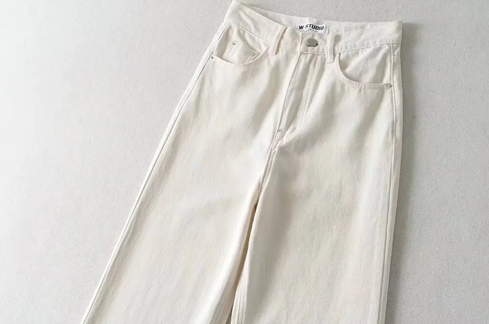 Women's High Waist Jeans 2025 Spring Fall Relaxed Straight Leg Raw Hem Floor-Length Vintage Inspired Daily Uniform
