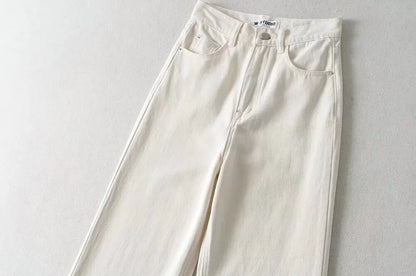 Women's High Waist Jeans 2025 Spring Fall Relaxed Straight Leg Raw Hem Floor-Length Vintage Inspired Daily Uniform