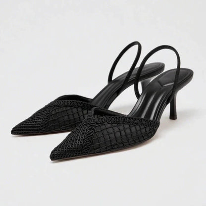 Mesh Woven Heeled Sandals Women Sexy Pointed Toe Back Strap Thin High Heels Comfortable Elegant Designer Shoes for Women Pumps