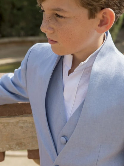 Light Blue Boys Suits 3 Pieces,Summer Breathable Kids Suit Set Outdoor Wear,Handsome Children Tuxedo Beach Wedding Outfit