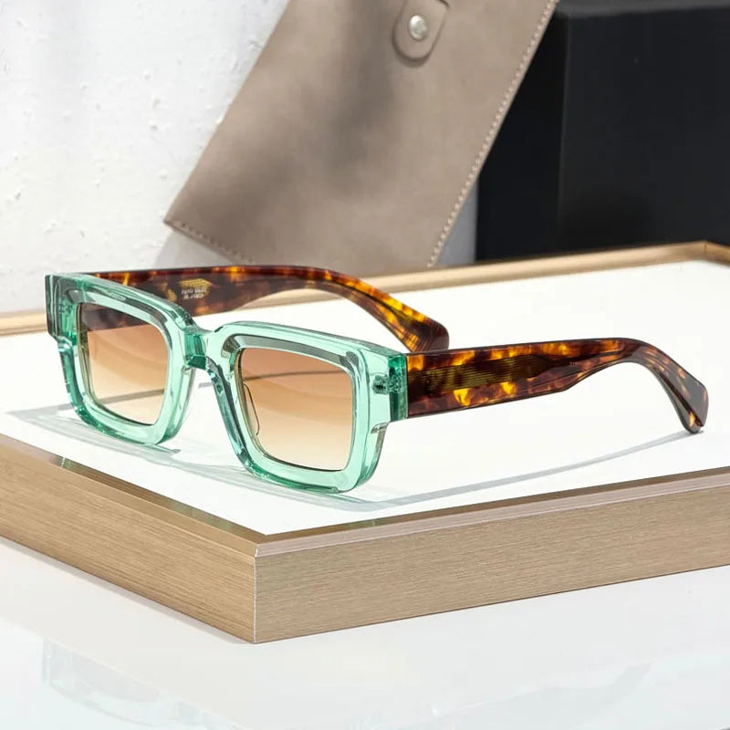 Classical Rectangle Sunglasses Handmade in Japan Fashion Designer High Quality UV400 for Men Women Vintage Eyeglasses with Case