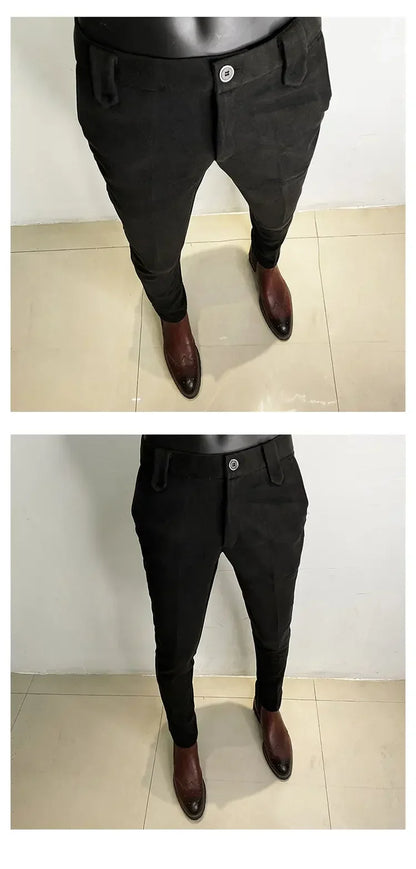 Autumn Winter Thickened Suit Pants Men Casual Slim Fit Straight Trousers Formal Business Woolen Cloth Social Office Dress Pants