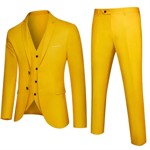 2026 New Men's Suit 3-Piece, Wedding Party Dress Jacket Vest Trousers, Fashion Slim Fit Blazer Waistcoat Pants Red Blue Green