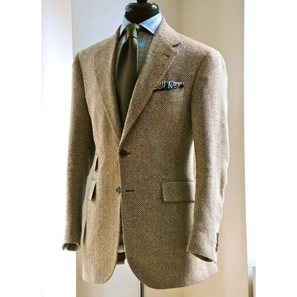 Men's Herringbone Blazer Suit Collar Slim Jacket Casual Fashion Jacket 3 Pocket Workwear Men's Summer Suits Formal Man Jackets