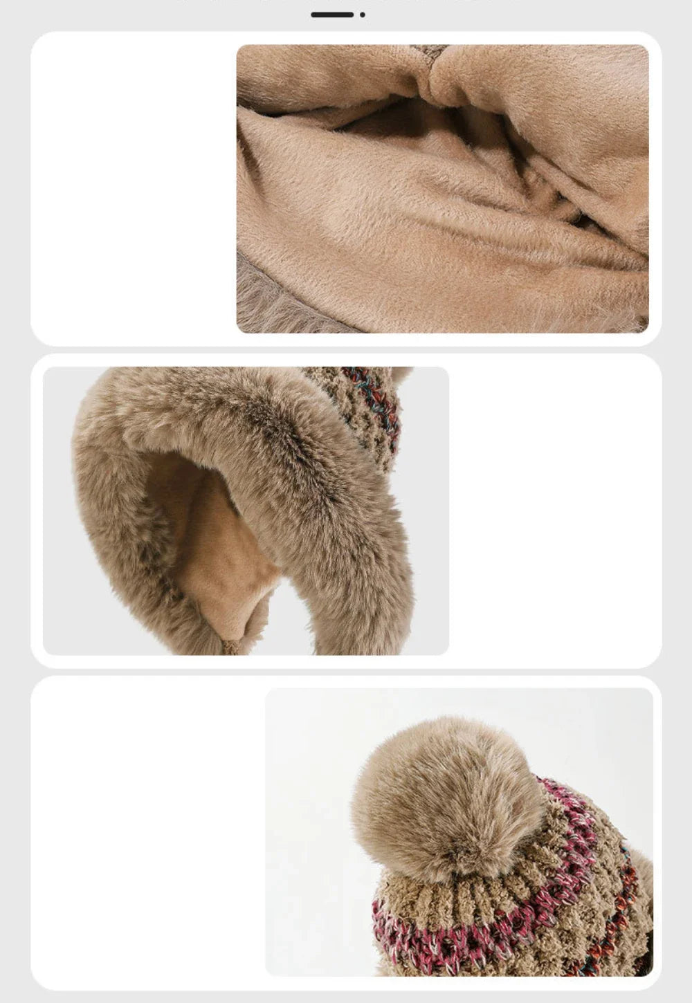 Three Pompoms Skullies Beanies Thick Warm Winter Hat Women Russian Fur Hat Ladies Knitted Hat Female Snow Ski Earflap Cap