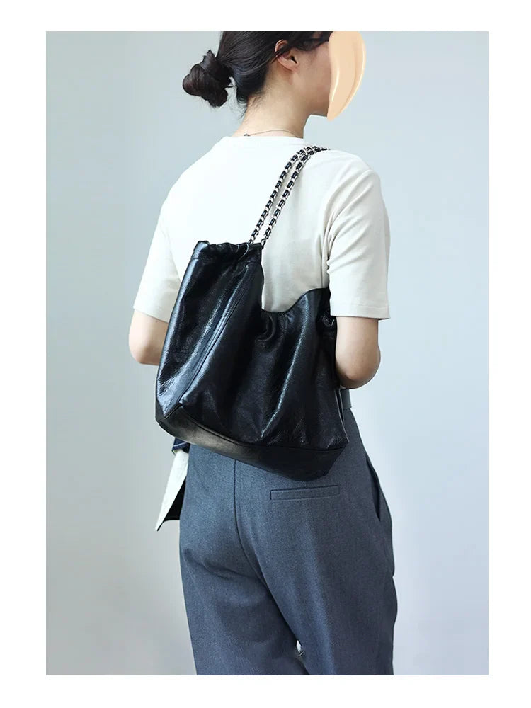 Women Genuine Leather Luxury Chain Single Shoulder Bags Large Capacity Soft Handbag Suitable For Working And Travling