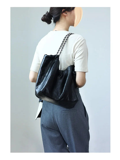 Women Genuine Leather Luxury Chain Single Shoulder Bags Large Capacity Soft Handbag Suitable For Working And Travling