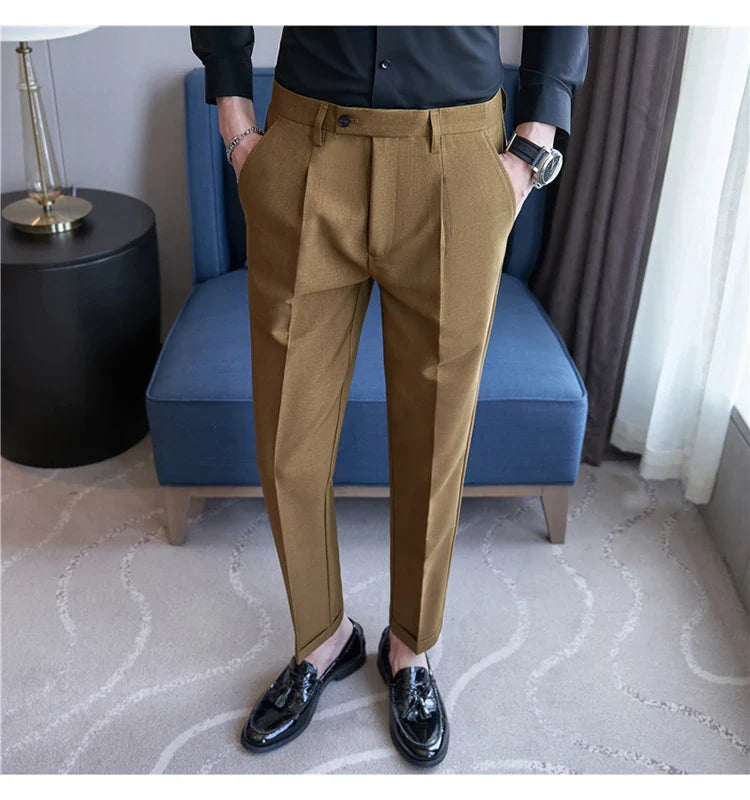High Quality Men Solid Color Business Office Social Trousers New Formal Wear Wedding Slim Fit Casual Fashion Suits Pant 38-29