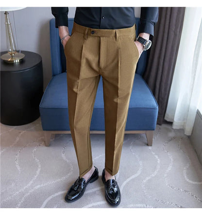 High Quality Men Solid Color Business Office Social Trousers New Formal Wear Wedding Slim Fit Casual Fashion Suits Pant 38-29