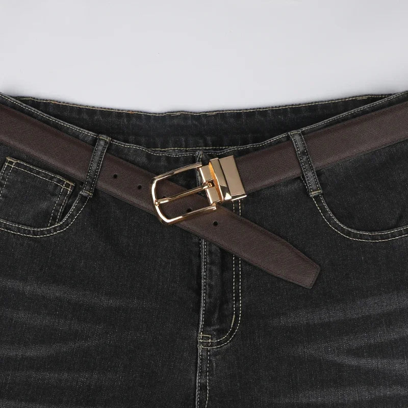 1pc Men's Business Genuine Leather Cowhide Belt, Rotating Pin Buckle Casual Belt For Men, Double-sided Wear Belt