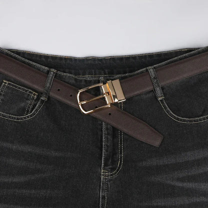 1pc Men's Business Genuine Leather Cowhide Belt, Rotating Pin Buckle Casual Belt For Men, Double-sided Wear Belt