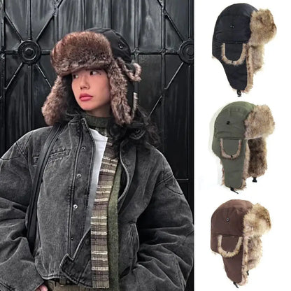 1PC Winter Trapper Aviator Trooper Earflap Hat Warm Waterproof Disco Ski Hat Bomber Cap Fleece Thicken Warm Ear Protectors Hats