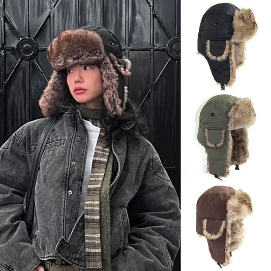 1PC Winter Trapper Aviator Trooper Earflap Hat Warm Waterproof Disco Ski Hat Bomber Cap Fleece Thicken Warm Ear Protectors Hats