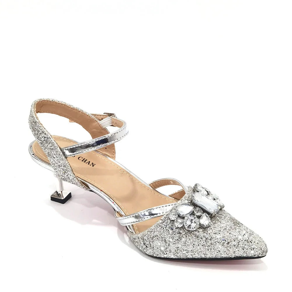 2022 Nigerian Fashionable Silver Color Peep Toe Shoes Matching Bag Set For Royal Ladies Wedding Party Sandal