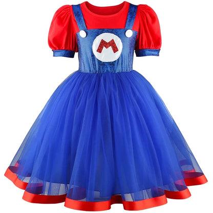 Super Bros Stage performance movie cosplay girls puff Sleeve Top+Dress Girl Halloween Birthday Party Cosplay
