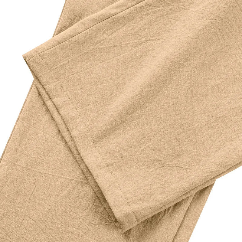 Amazon European and American Men's Linen Solid Color Casual Suit Pants New Fashion Beach Wide-Leg Trousers