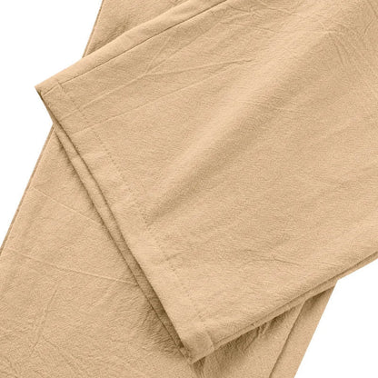 Amazon European and American Men's Linen Solid Color Casual Suit Pants New Fashion Beach Wide-Leg Trousers