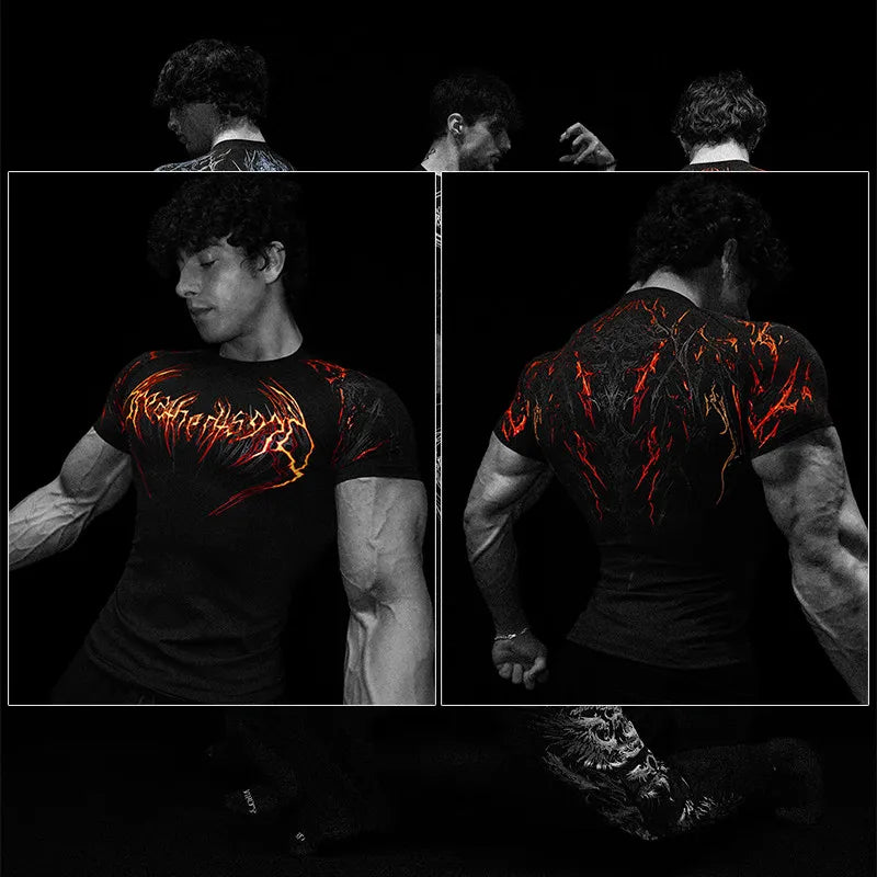 Dark Dragon Slayer Men's 2026 Summer New Fitness Clothes Speed Drying Running Printed Compression Clothes Sports T-shirt