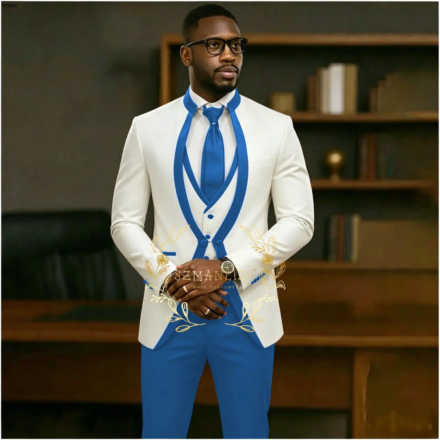 Handsome Formal Tuxedos Suits For Men Wedding Party Dress Slim Fit 3 Pieces Groomsmen Jacket Vest Pant 3 Piece Male Costume