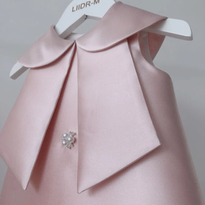 New Girls Western Style Long-Sleeved RedAWord PrincessAExpansion Skirt Handmade Pearl Diamond Dress Skirt