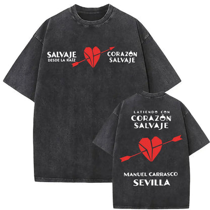 Manuel Carrasco Salvaje Desde Ia Raiz 2026 Vintage Washed T-shirt Men Women Fashion Hip Hop Punk 100% Cotton T Shirts Streetwear