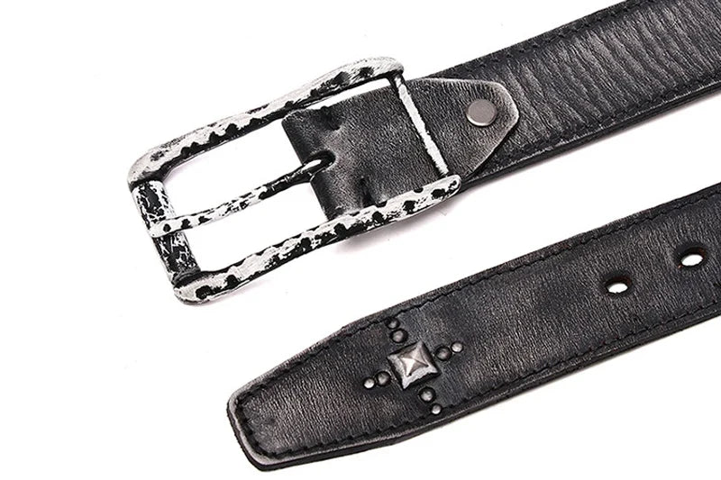 3.8CM Retro Real Genuine Leather Belt Luxury Thick Rivet Belts Men Leather Vintage Strap Male Wide Jeans Ceinture Black Waist