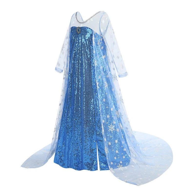 New Sequined Blue Elsa Party Dress For Girl Role Play Princess Apparel Toddler up Birthday Festival Carnival Apparel Accessories
