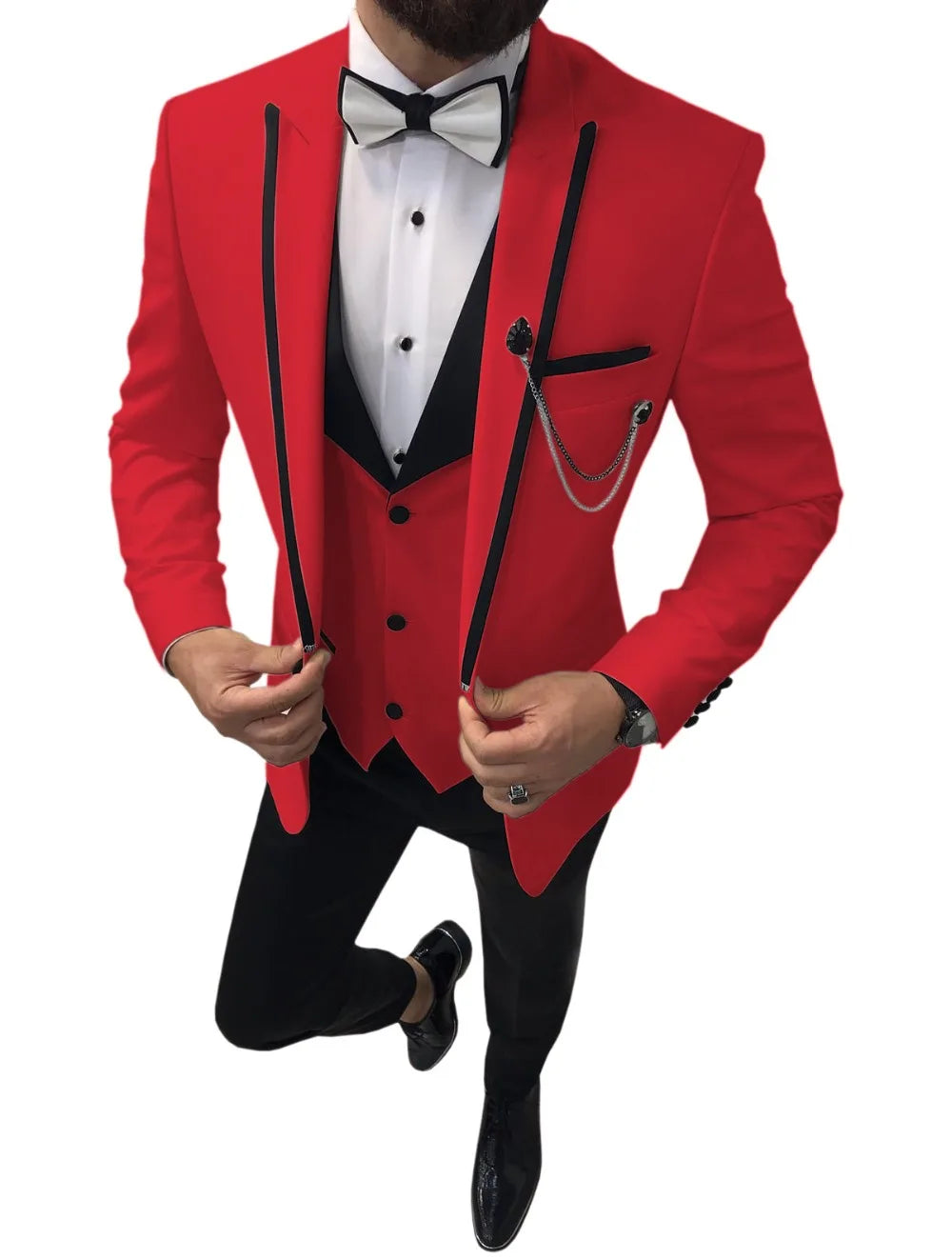 Men Suits Slim Fit One Button Casual Business Groomsmen Brown Peak Lapel Tuxedos For Formal Wedding (Blazer+Pants+Vest)