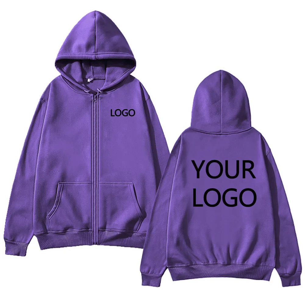 DIY Personalised customised logo, men's street hoodie, zip front sports sweatshirt, women's casual knitted hoodie, couple's gift