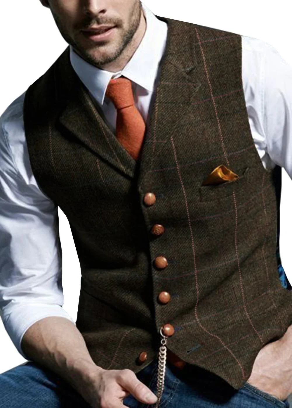 Men's Vests Tweed Suit Business Clothing for Men Striped Waistcoat Punk Vest Groomman Wedding Brwon Black Grey Jacket Bleazer
