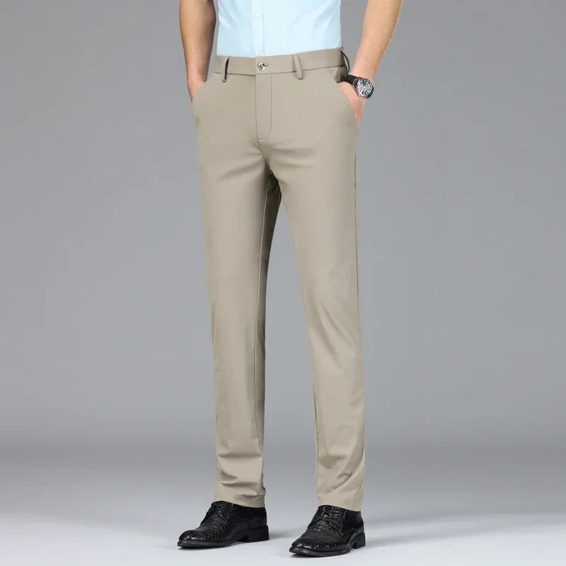 New Summer Men's Ice Silk High Stretch Business Suit Pants Male Army Green Blue Elastic Formal Office Straight Formal Trousers