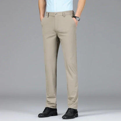 New Summer Men's Ice Silk High Stretch Business Suit Pants Male Army Green Blue Elastic Formal Office Straight Formal Trousers