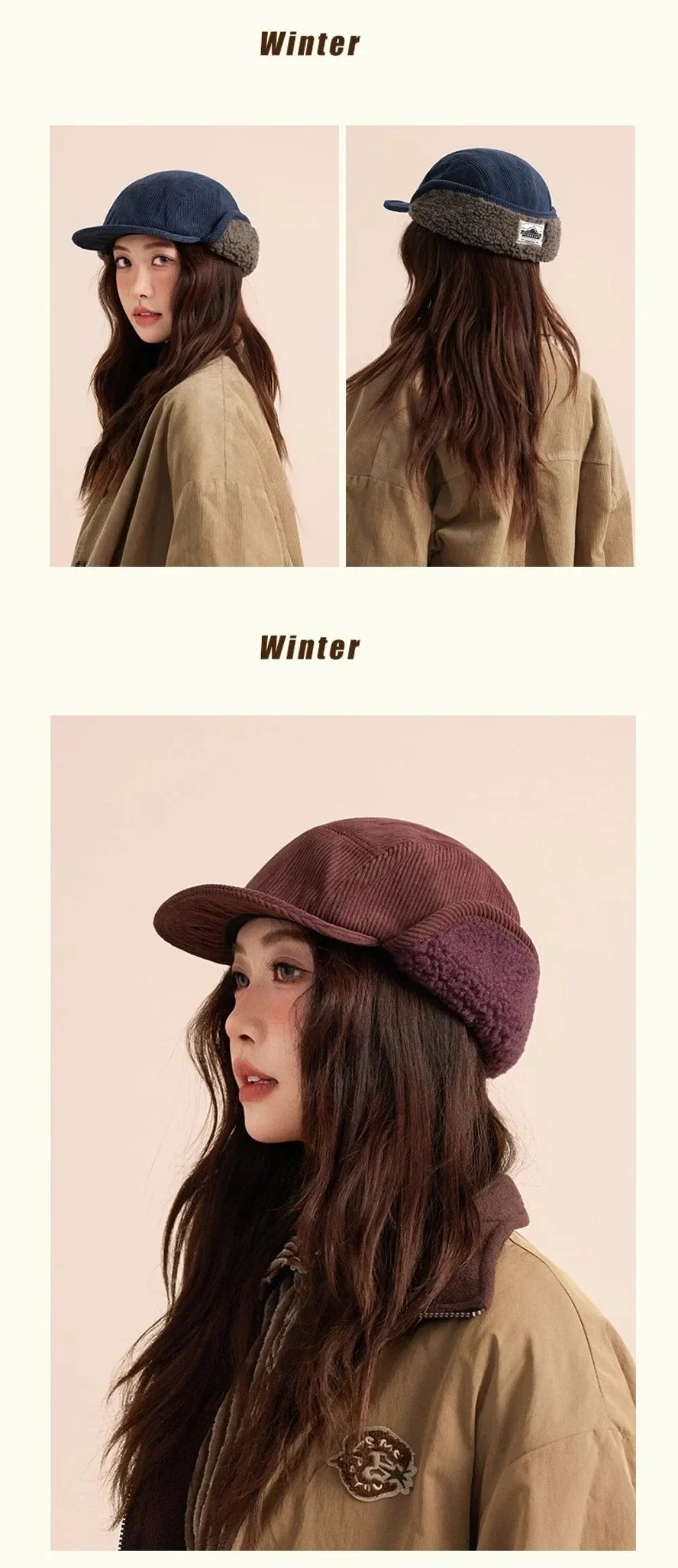 Versatile Retro Bomber Hats Fleece-Lined Warm Corduroy Caps Windproof Earflap Lei Feng Caps Autumn Winter Men Women Wear
