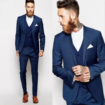 Royal Blue/Burgundy Man Suits Classic Black Lapel Wedding Suits 3 Pieces (Jacket+Pants+Vest)