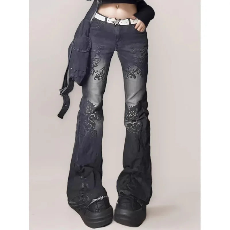 Flared Jeans Pants for Woman Baggy Jeans Y2k Women's Denim Pants Shoujo Girl Style Coquette Big Size Women's Spring Clothes Jean
