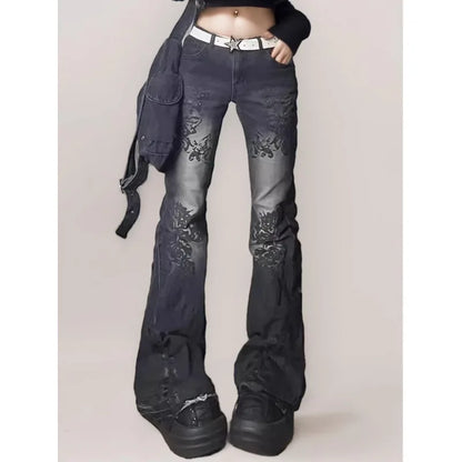 Flared Jeans Pants for Woman Baggy Jeans Y2k Women's Denim Pants Shoujo Girl Style Coquette Big Size Women's Spring Clothes Jean