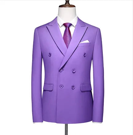 17 Colors Men Fashion Double Breasted Suit Jacket Korean Classic Solid Color Formal Business Office Slim Casual Wedding Blazers
