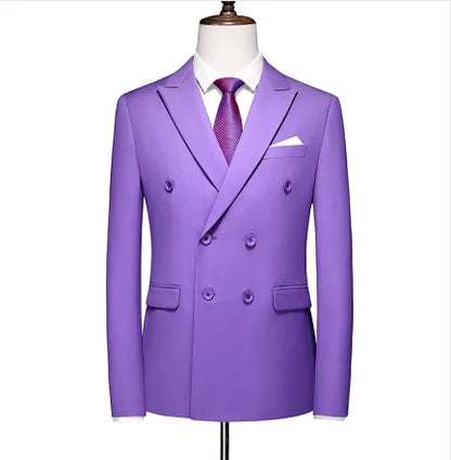 17 Colors Men Fashion Double Breasted Suit Jacket Korean Classic Solid Color Formal Business Office Slim Casual Wedding Blazers