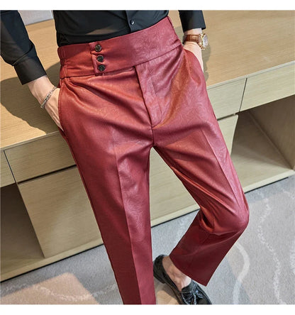 High-end Fashion Glossy Jacquard Design High Waisted Trousers Neapolitan Draped Casual Business Formal Office Social Suit Pants