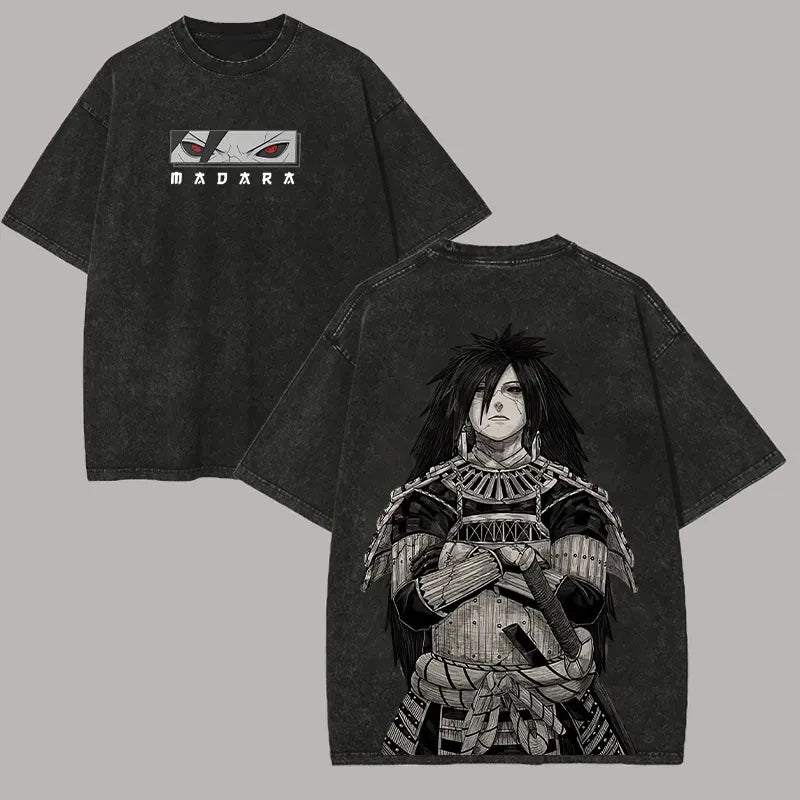 Madara Uchiha T Shirt Naruto Men Acid Wash Back Print Sharingan Anime Graphic Cotton Streetwear Jutsu Vintage Bootleg Tee