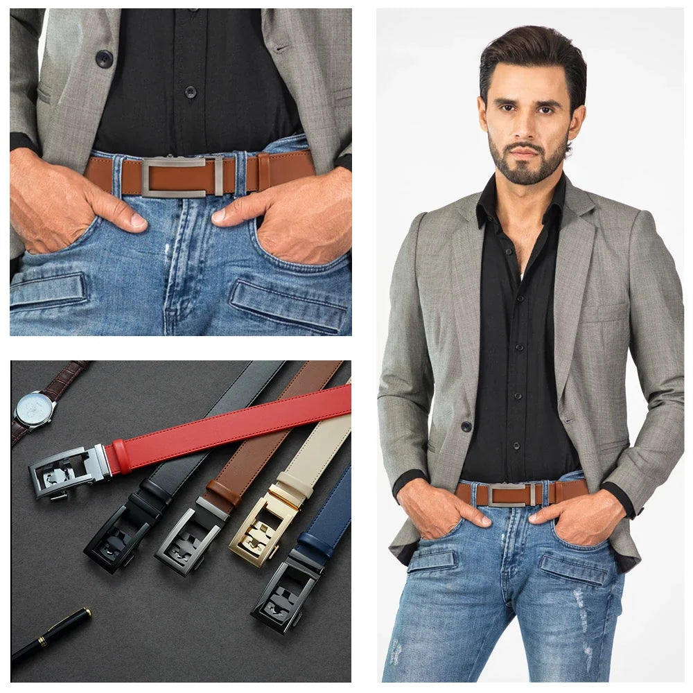 DOOPAI New Mens Belt Hollow Automatic Mens Belt Genuine Leather Luxury Belt  For Men Belt Male Strap Male Metal Automatic Buckle