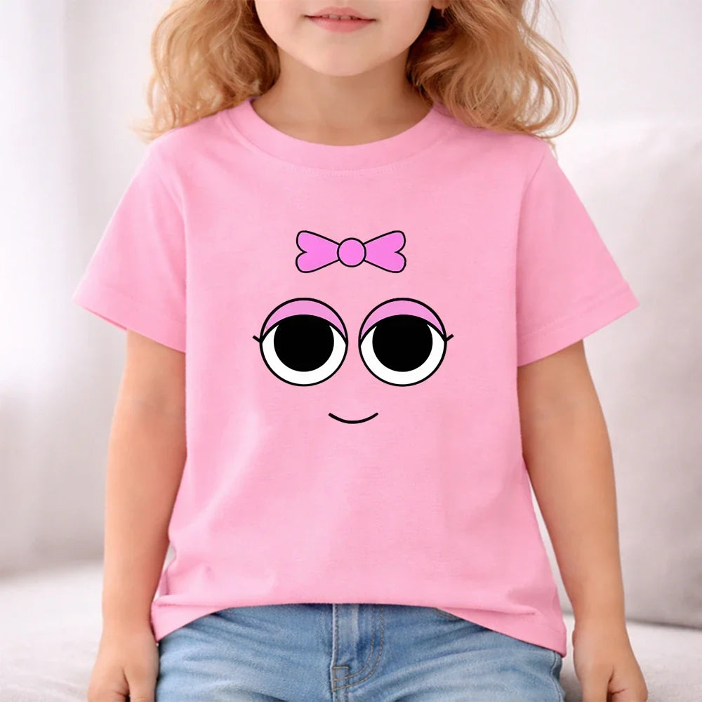 Summer Boys Girls Age 3-12 Tee+Shorts Suit Children Short Sleeve T-Shirts Child Casual Pink Black Clothes Sprunki Graphics