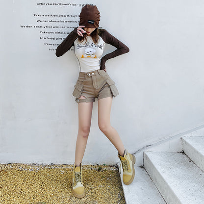 High Waisted Cargo Shorts Khaki Chic Pockets Jeans Shorts Sexy Girl Summer Clothes for Women Denim Shorts Harajuku