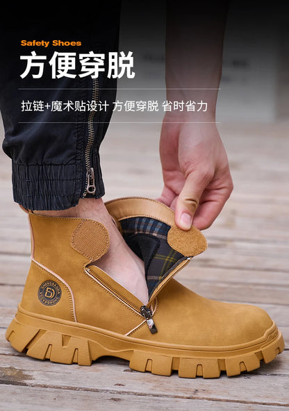 Steel Toe Work Boots side zipper anti-slip work shoes  Anti-Smash Anti Puncture industrial construction waterproof safety shoes