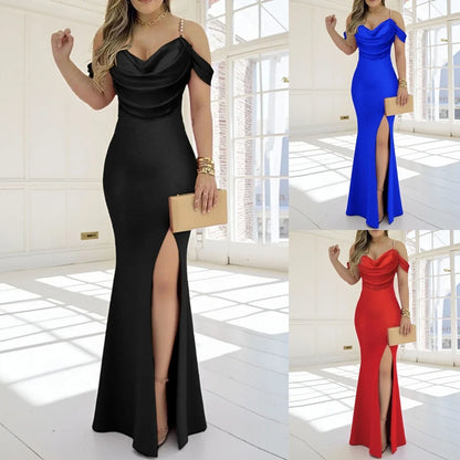 Summer Women's Strappy Sexy Slim Waist Slit Evening Dress