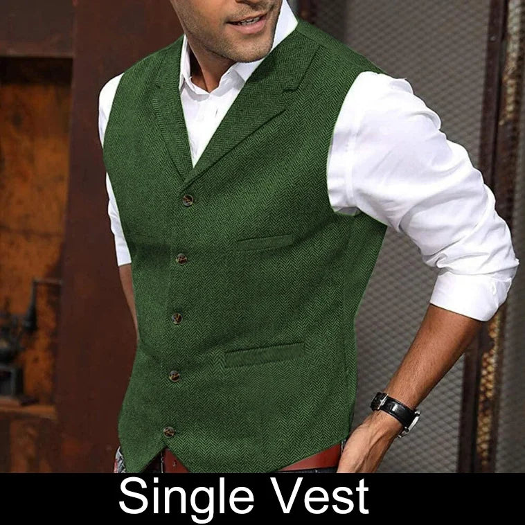Business Suit Vest Man British Retro V-neck Male Vest Slim Solid Color Single-breasted Workwear Casual Men Waistcoat