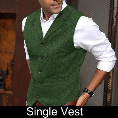 Business Suit Vest Man British Retro V-neck Male Vest Slim Solid Color Single-breasted Workwear Casual Men Waistcoat