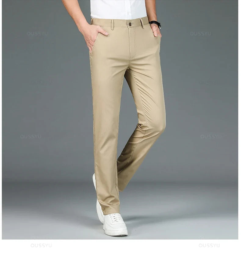 High Quality Luxury Straight Business Suit Pants Men Bamboo Fiber Designer Spring Summer Elegant Casual Long Formal Trouser Male